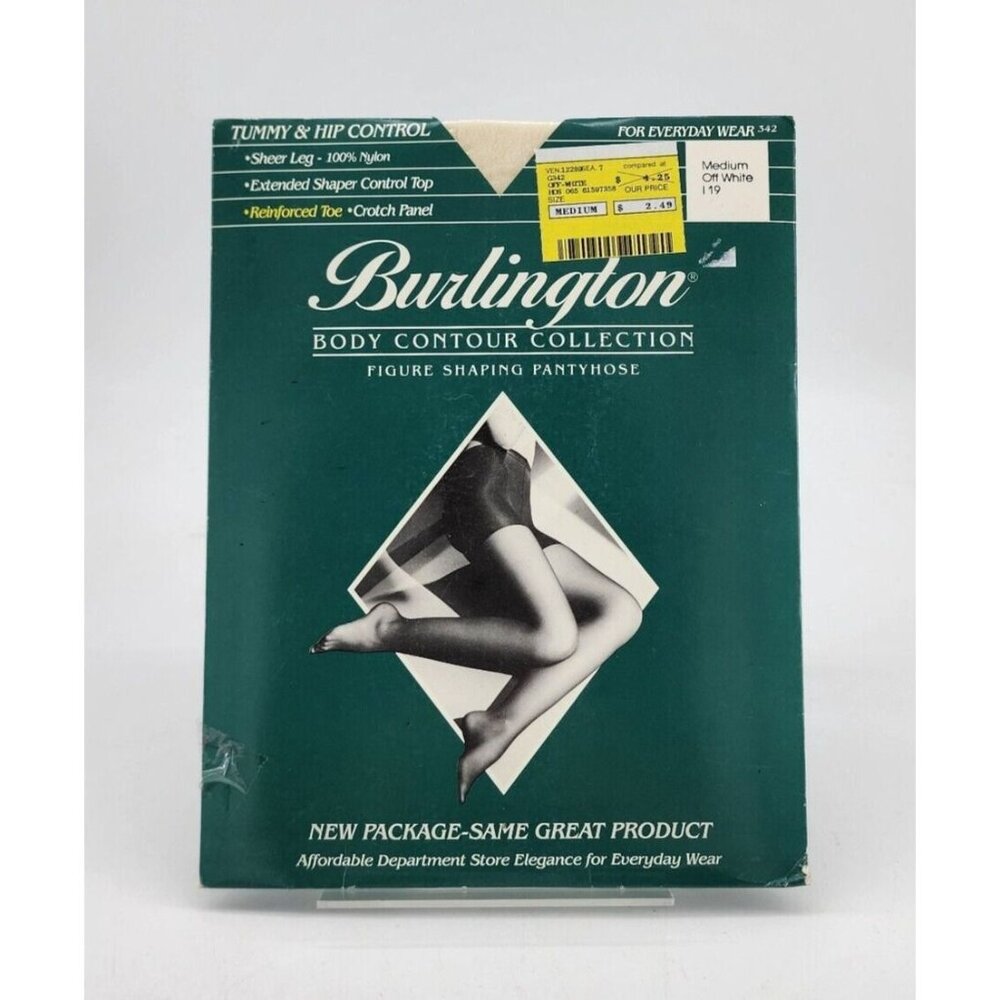 Vtg Burlington Figure Shaping Control Top Reinforced Toe Pantyhose Off White M